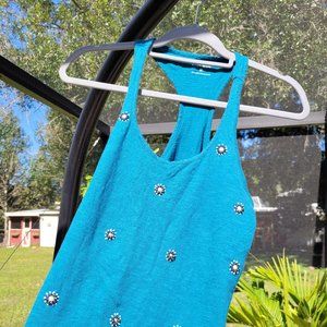 Teal Tank with beaded design